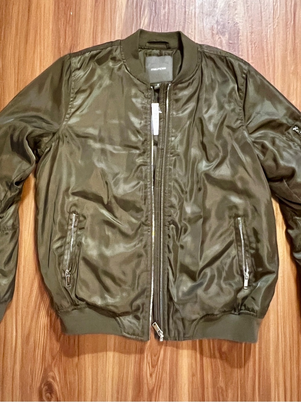 Maurices Olive Green Satin Bomber Jacket Full Zip Size Small